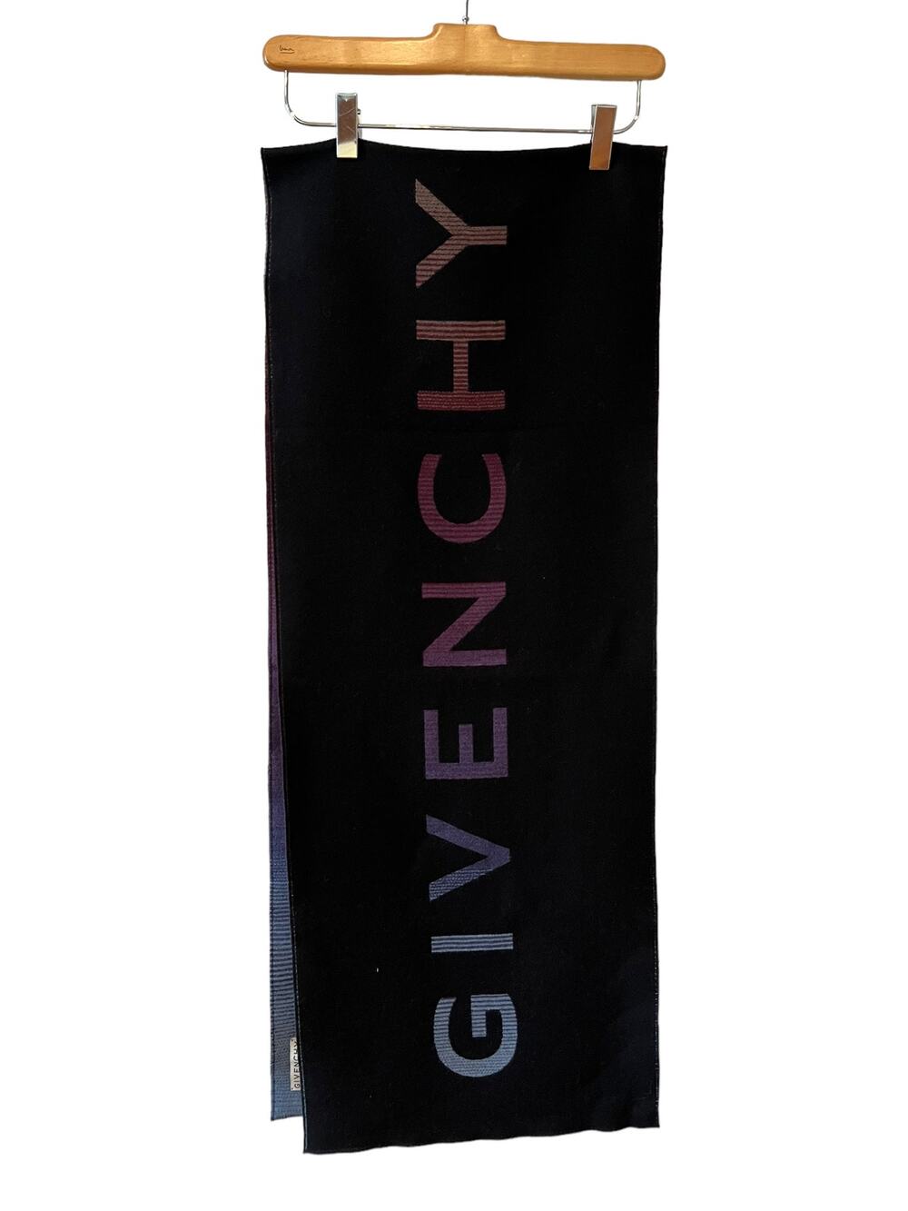 Givenchy Logo Wool Double Face Fringe Scarf Black Ombre